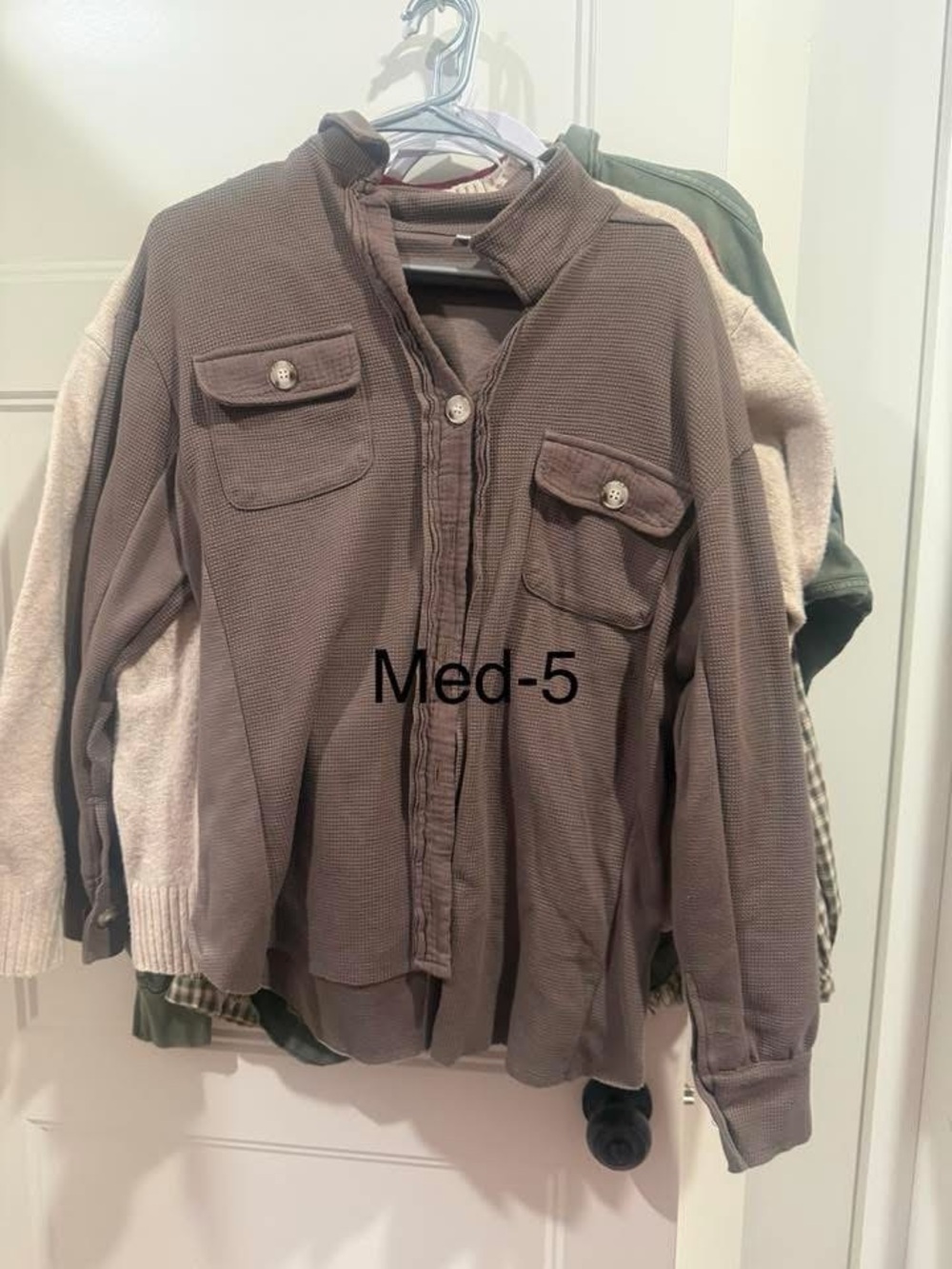 Casual Button-Front Waffle Knit Shacket in Taupe